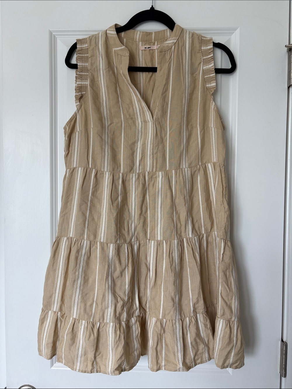miami Cream and Tan Striped Tiered Mini Dress